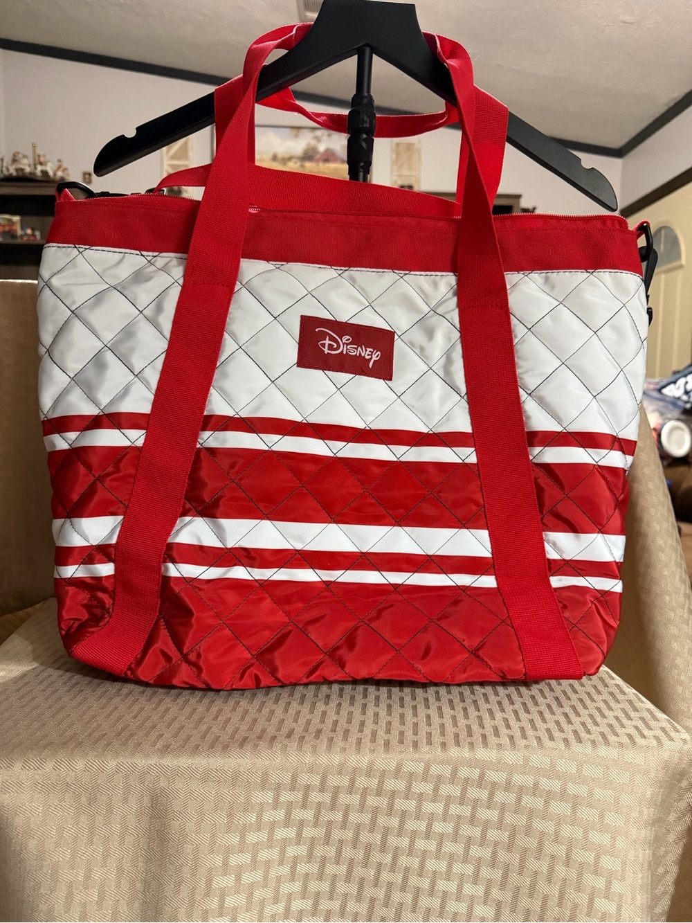 Bioworld Disney Red and White Quilted Striped Tote